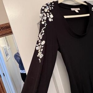 BOSTON PROPER BLACK, EMBELLISHED SLEEVE TOP